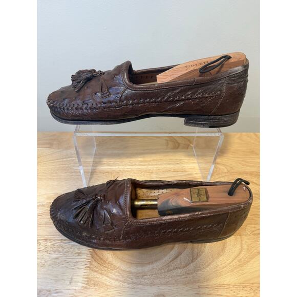 Zelli Made in Italy Ostrich Leather Slip On Loafer Shoes w Tassels Size 8.5 M JL main image 7